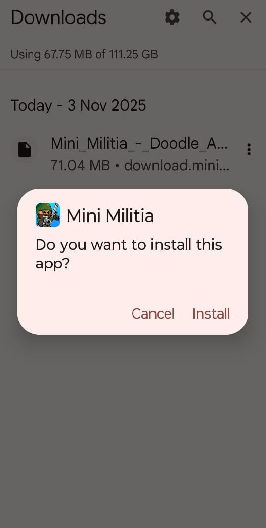 Find the mini militia mod apk file in your downloads folder